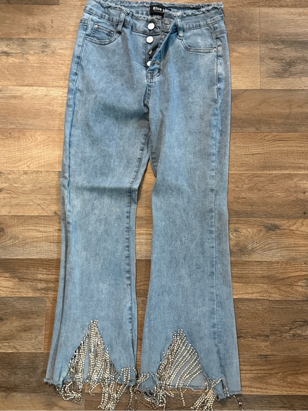 Blue Blush Light Blue Embellished Flare Jeans 💎 •Size M• Jr/Womens